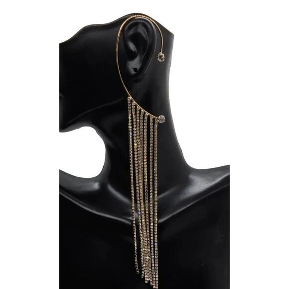 GOLD Rhinestone Fringe Ear Cuff Jewelry for One NWB - Picture 4 of 6